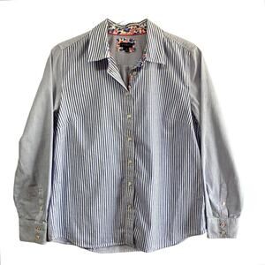 Talbots Blue & White Stripe Button Down Long Sleeve Cotton Blouse Medium Coastal